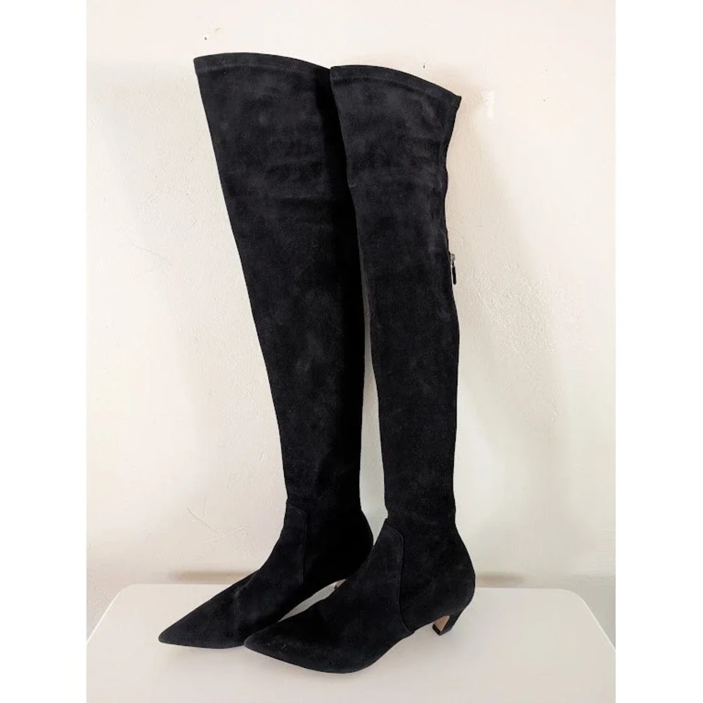 Christian Dior Black Suede Over The Knee Boots Kitten Heel Made In Italy Size 40